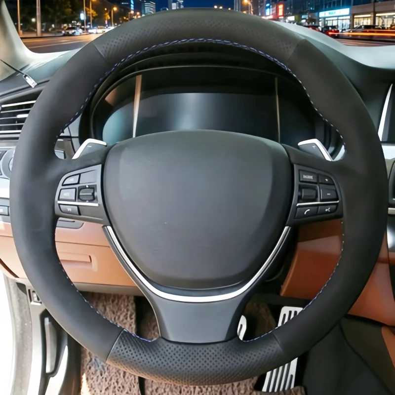 Фото Индивидуальный чехол на руль из мягкой замши для BMW 5 серии 520i 528i F10 F11 F07 2009-2017, чехол-накладка на руль для BMW M5 №1