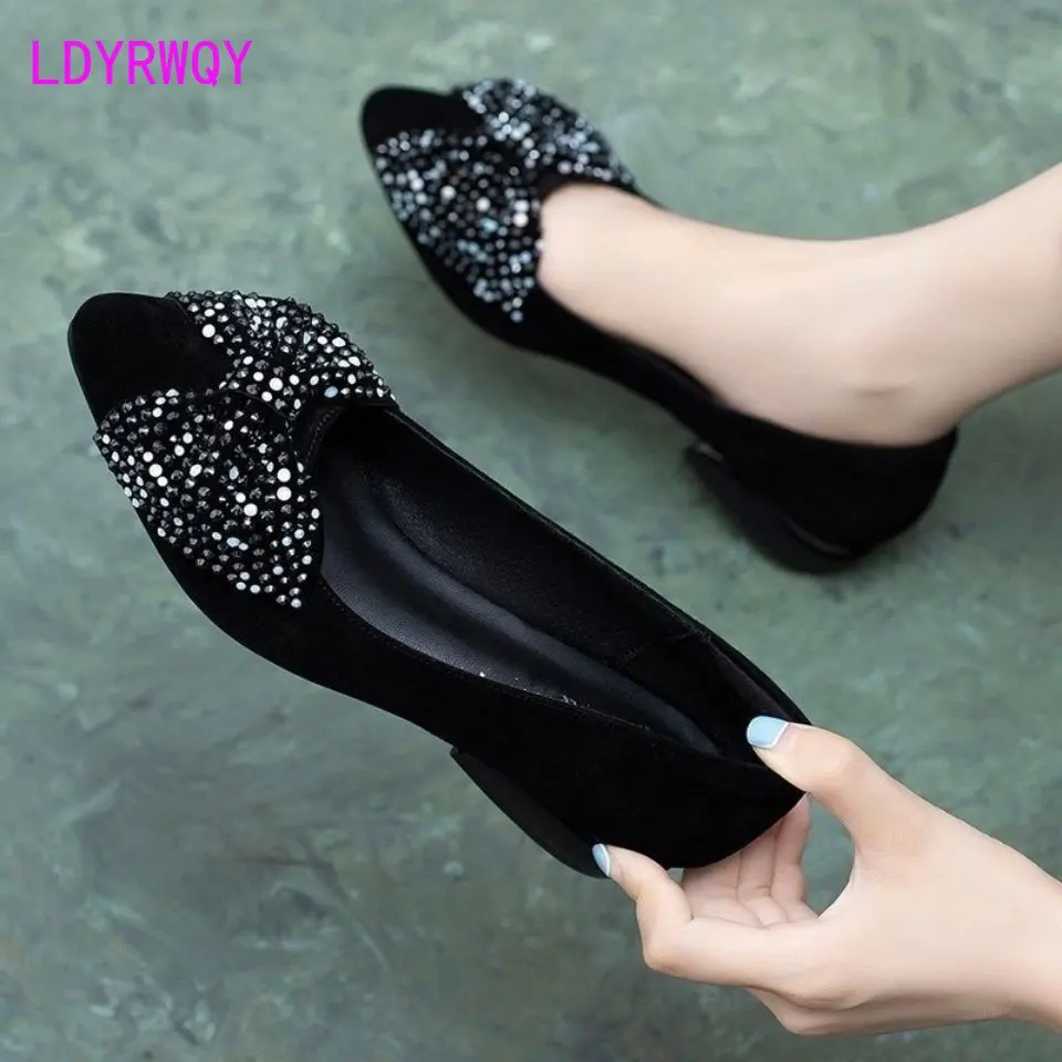 

2023 women's shoes single shoes flat bottoms versatile soft bottoms women's shoes shallow mouth fashion black work shoes