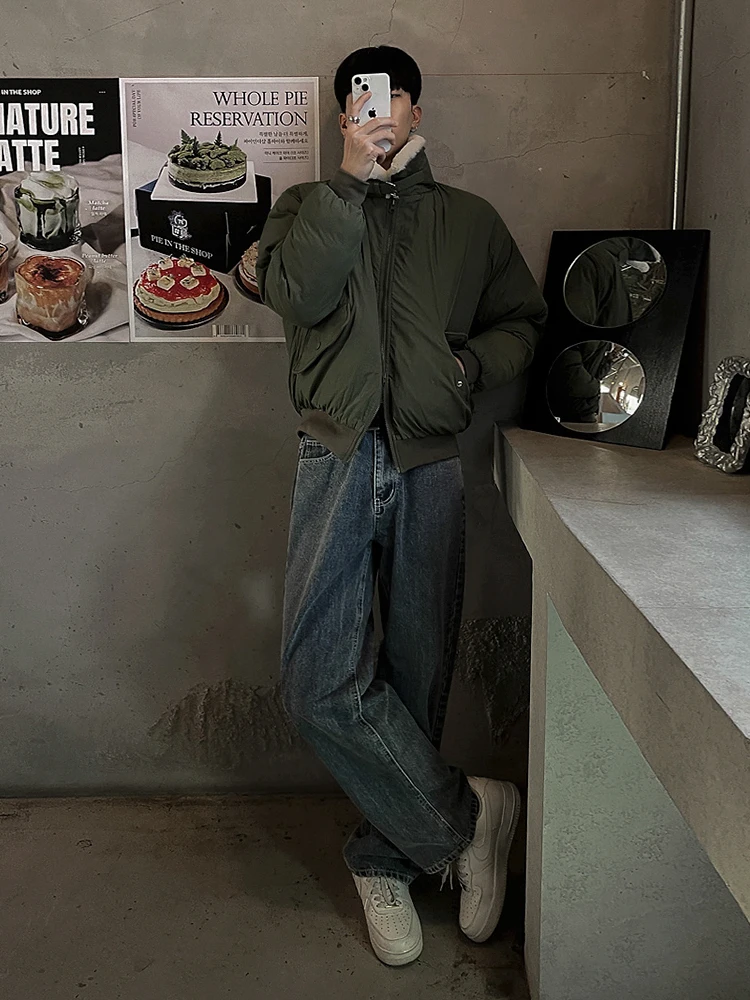 Сплошные мужские стеганые пальто из овечьей шерсти с отложным воротником