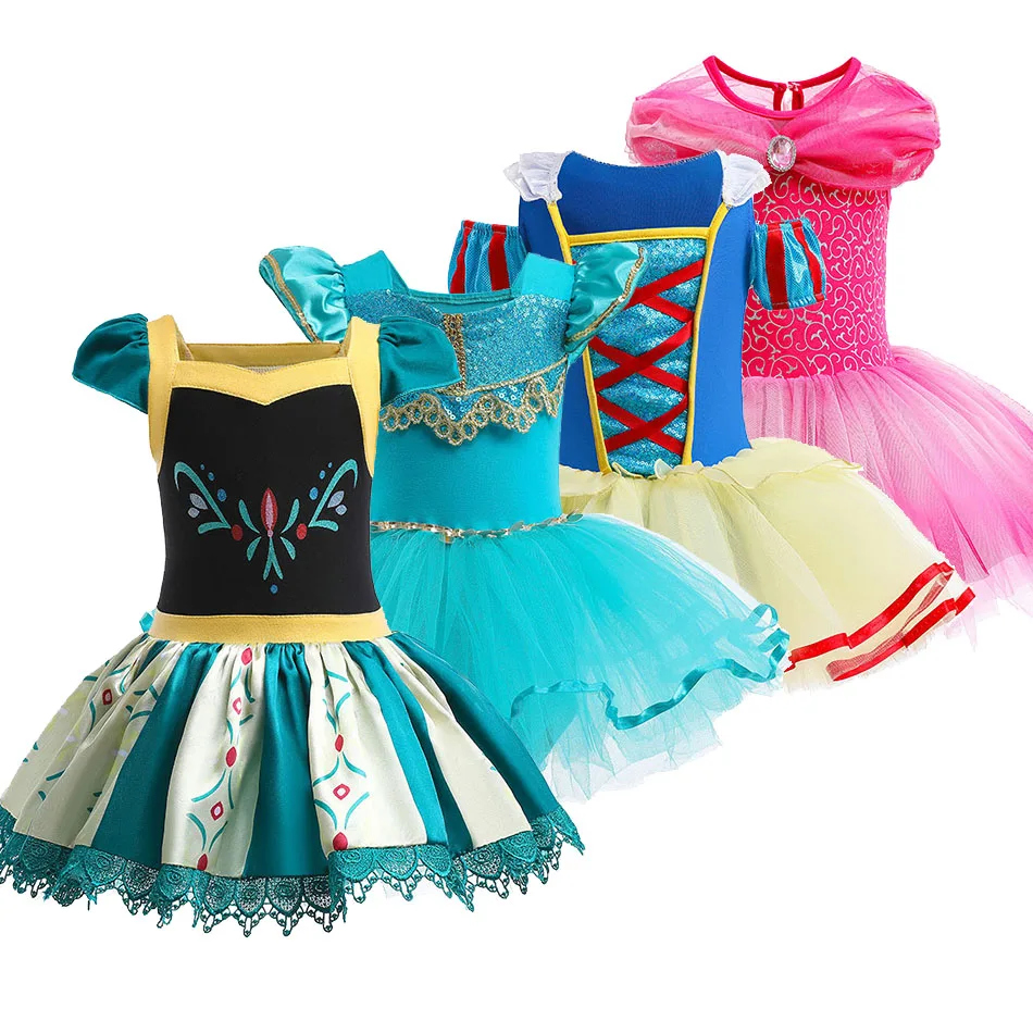 

Kids Aurora Anna Vestidos Little Girls Princess Carnival Fancy Dress Baby Jasmine Snow White Leotard Party Layered Clothing
