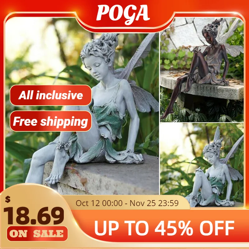 

Tudor And Turek Resin Sitting Fairy Statue Ornament Porch Sculpture Yard Craft Landscaping Garden for Home Garden Decoration