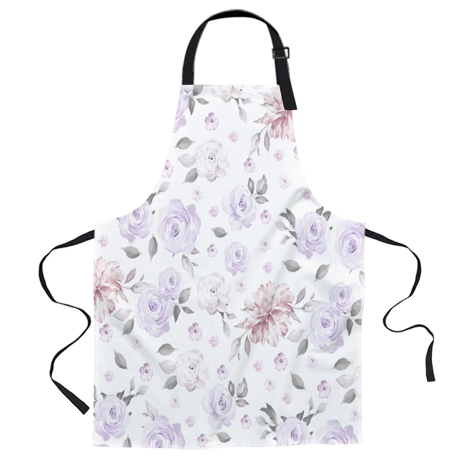

Watercolor Rose Flower Leaves Design Adjustable Canvas Kitchen Coffee Apron Ladies Couple Cooking Dining