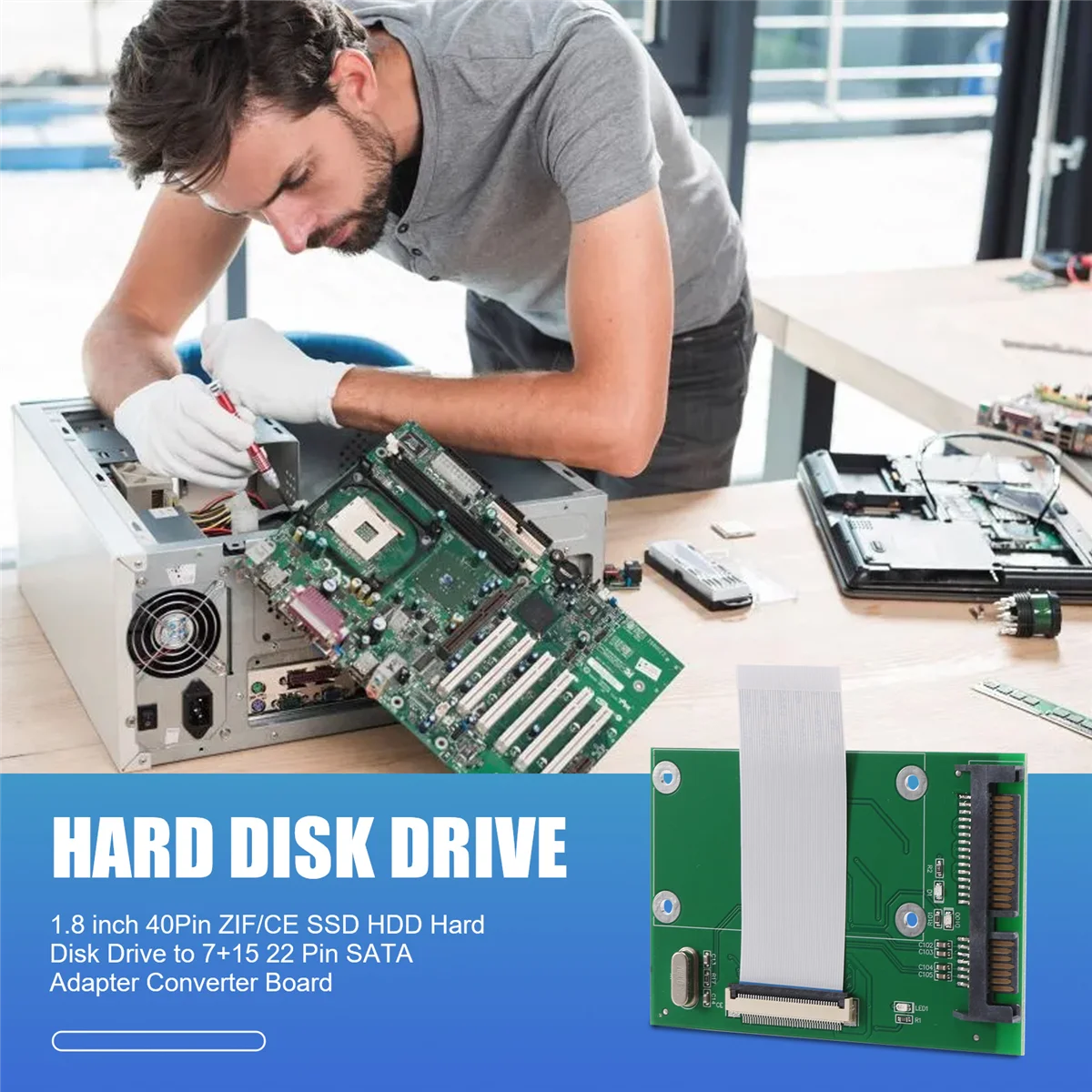 1 8-дюймовый 40-контактный ZIF/CE SSD HDD жесткий диск на 7 + 15 22-контактный адаптер SATA