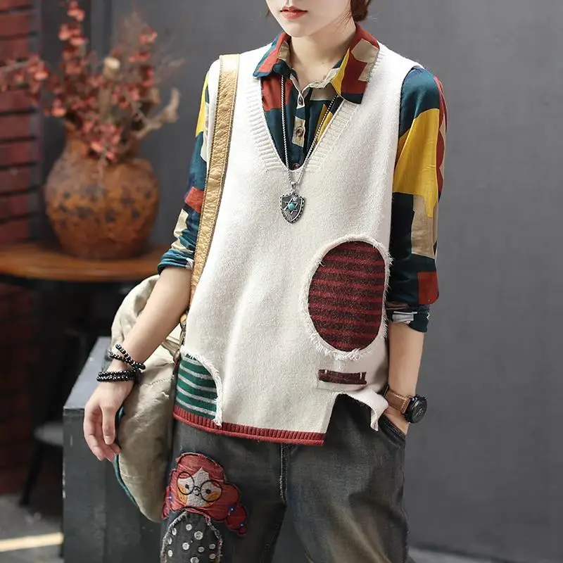 

Harajuku Retro Women's Knitting Vest Sleeveless Pullover Sweater Korean Fashion Jacket Warm Coats Tops New