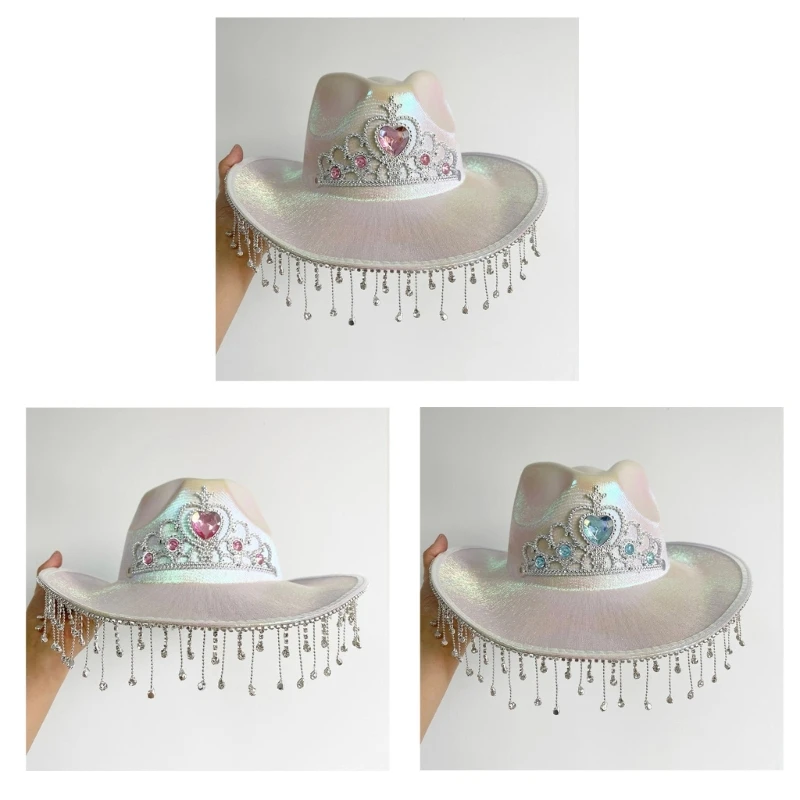 

Woman Dangle Cowboy Hat with Crown Pattern Summer Outdoor Bridal Fedoras Hat for Photoshoots Supplies