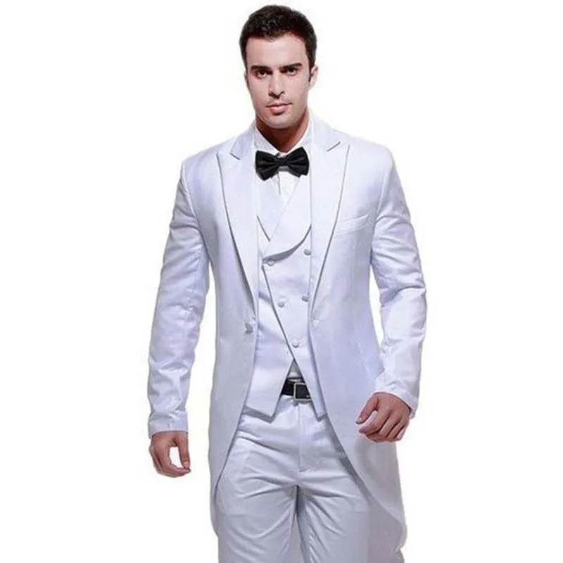

White Peaked Lapel One Button Formal High Quality Made Men Suits 3 Pieces (Jacket+Pant+Vest)Blazer Trousers Slim Fit Men Suits
