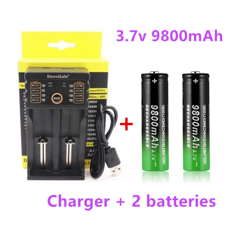 

New 18650 Battery+High Capacity 9800mAh 3.7V+Charger+Freight Free Lithium Ion Battery 18650 for Flashlight Mouse Toy LED Lamp