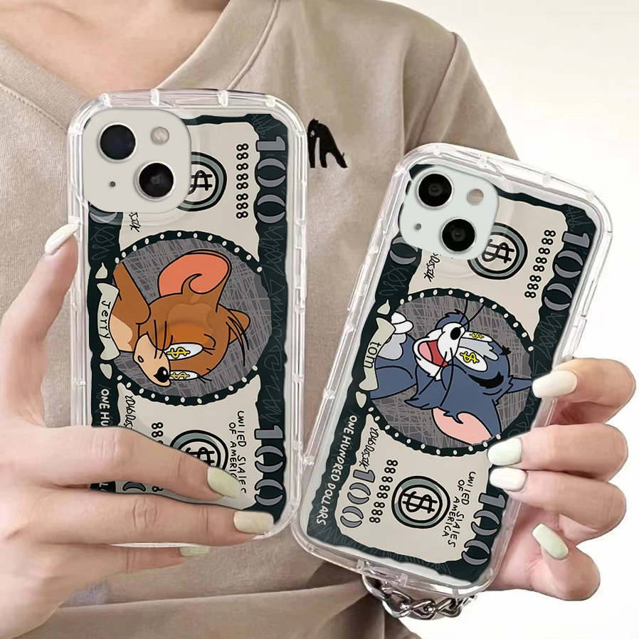 Lovely Cartoon Clear Case for IPhone 16 15 14 13 12 11 Pro Max 7 8 Plus X XR XS SE2020 TomS JerryS Airbag Shockproof