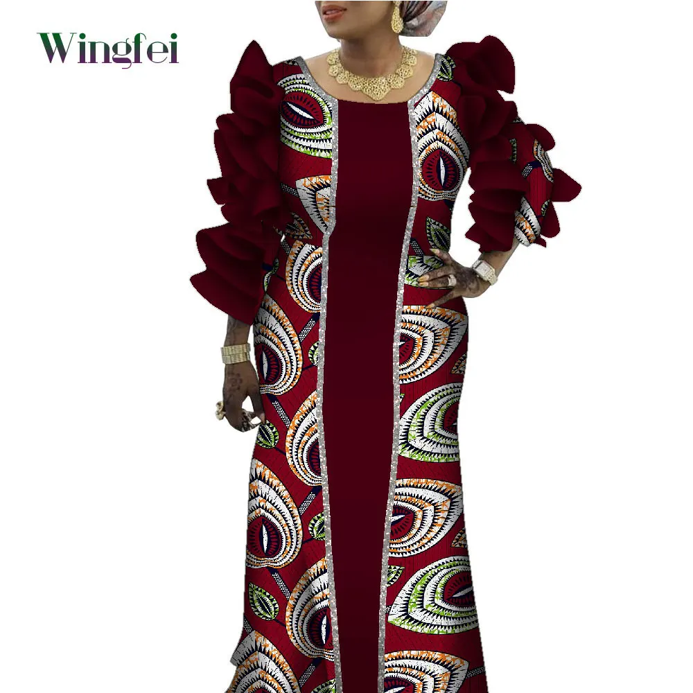 African Print Dresses for Women Ruffle Sleeve Maxi Long Dress Dashiki African Clothes for Women Party Wedding Wear WY10071