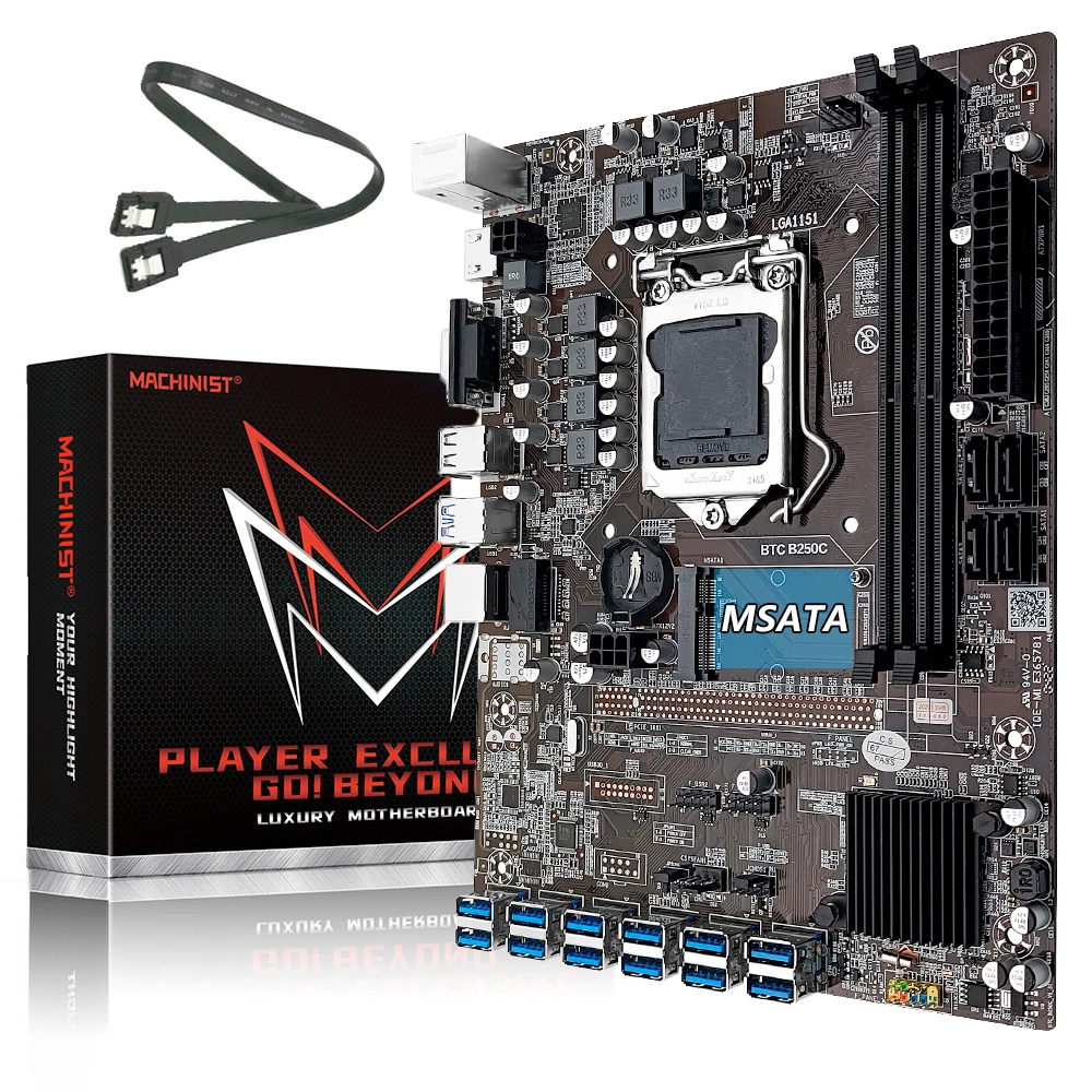 Набор материнской платы для майнинга BTC B250C LGA 1151 с процессором G3900 DDR4 RAM MSATA + 12xpcie на