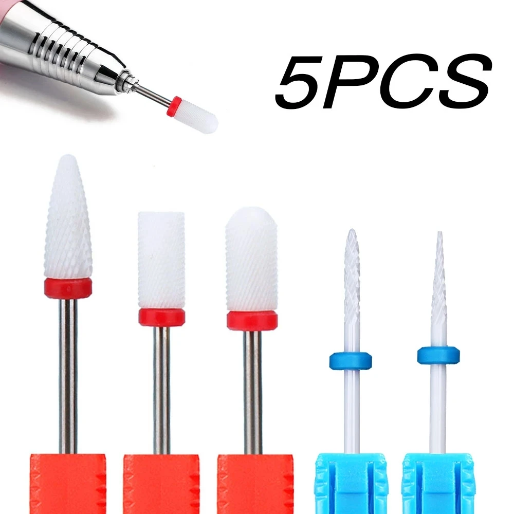 

5PCS 2 Colour Ceramic Nail Drill Bit Set Manicure Drill Cutter Nozzles For Milling Gel Polishing Foot Pedicure Nursing Tools