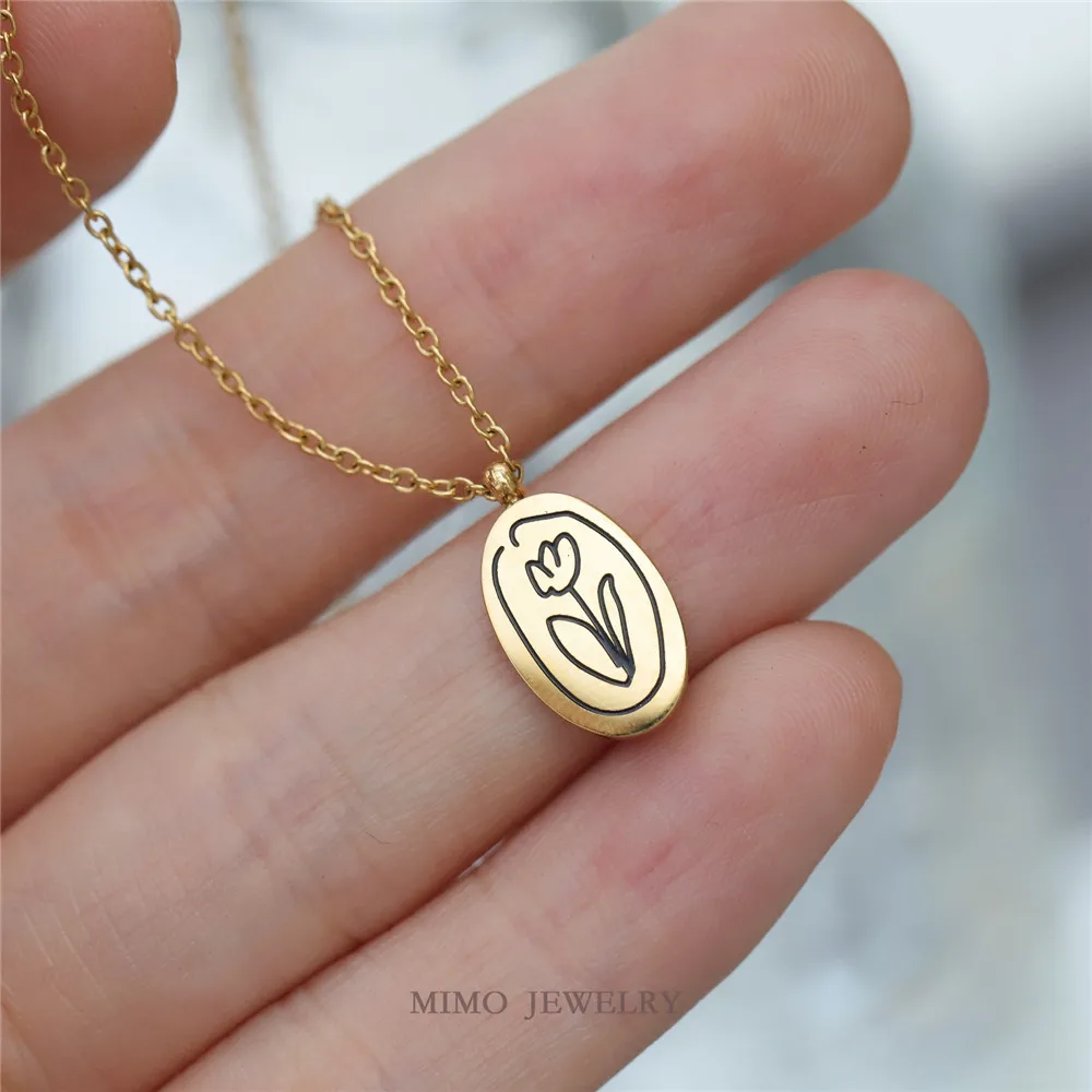 

Color titanium steel gold plated lovely fresh graffiti style elliptical floret pendant clavicle chain DIY accessories