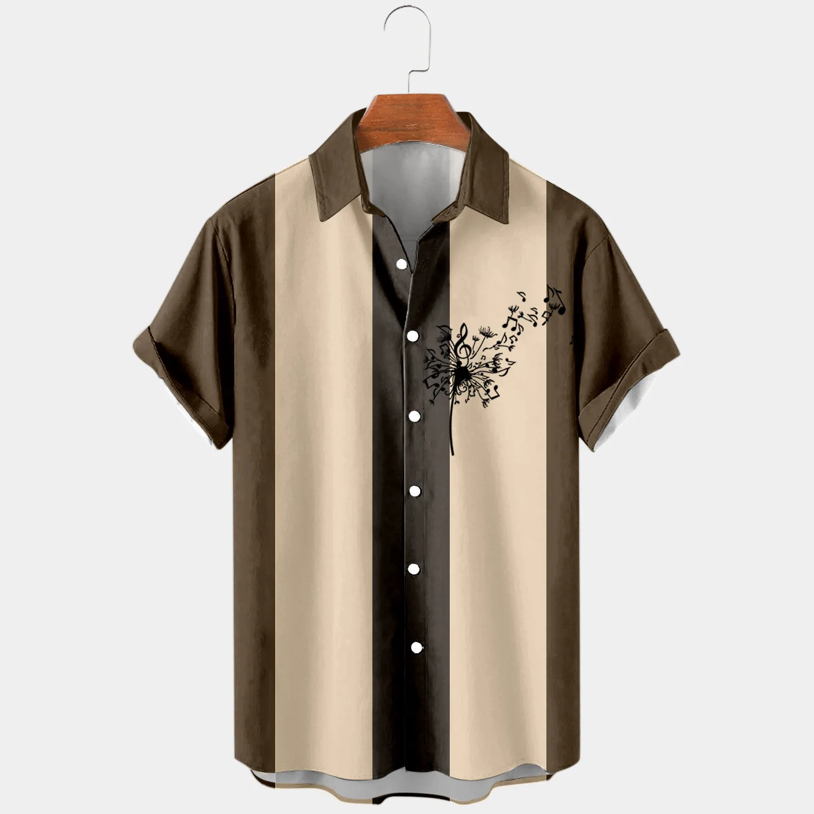 

Bodysuit Men Male Summer Hawaii Casual Music Print Loose Shirt Short Sleeve Turn Down Collar Shirt