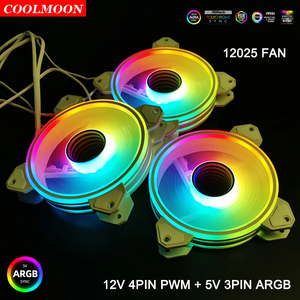 

Coolmoon 24LEDs 12025 120mm ARGB Fan Ventilador 5V 3Pin RGB High Air Volume CPU Cooler 12V 4Pin PWM Radiator Cooling Computer D4