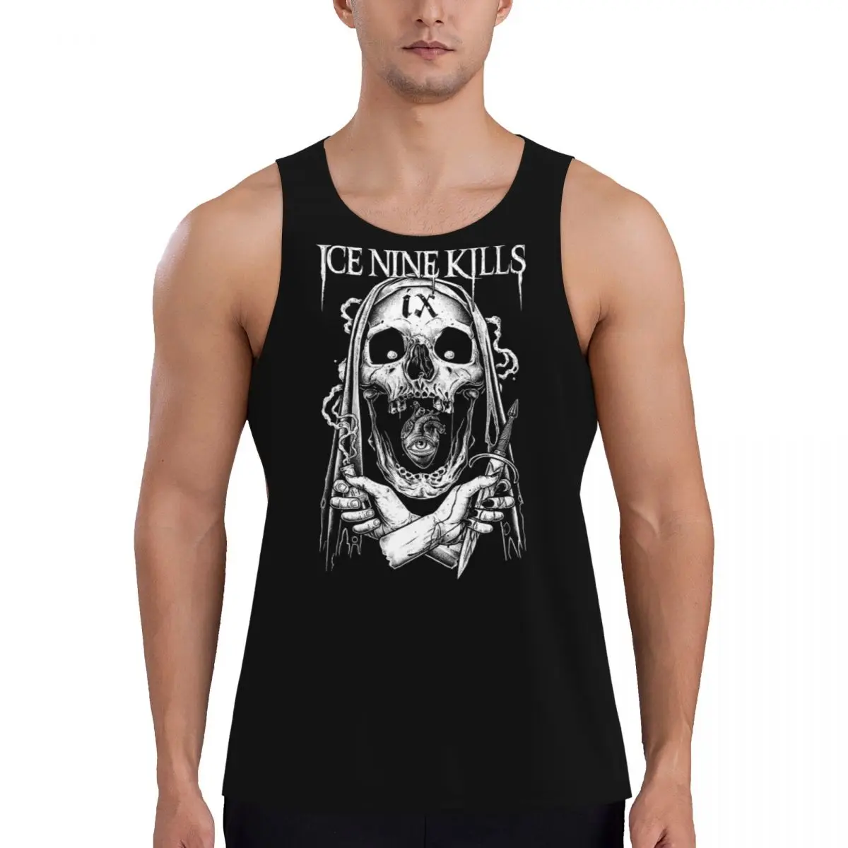 Фото Быстросохнущая рубашка без рукавов Michele Nolli Ice Nine Kills Gym Tank Muscle, дышащий жилет для бодибилдинга №1