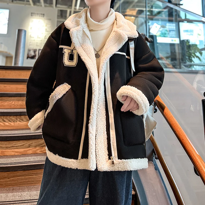 Winter Jacket Men Warm Fashion 3-color Thickened Lamb Wool Jacket Men Japanese Streetwear Loose Thick Short Coat Mens Clothes