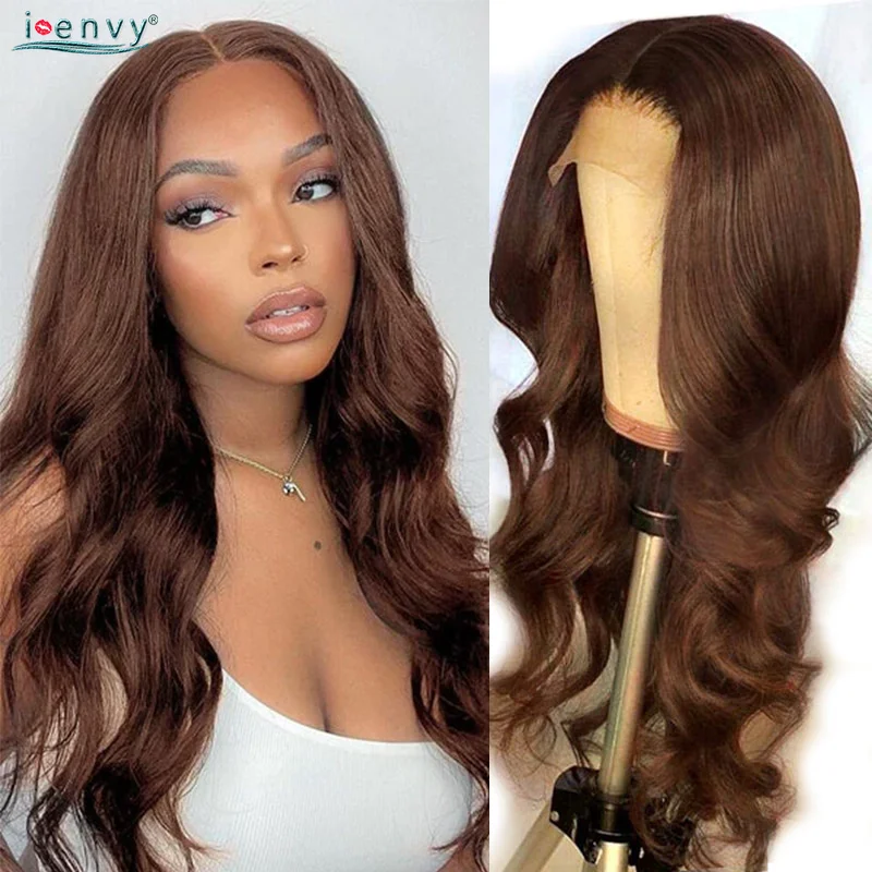 HD Transparent Lace Front Human Hair Wigs Chocolate Brown Lace Front Wig Body Wave Colored Brown Lace Wig 13x4 Lace Wig Remy