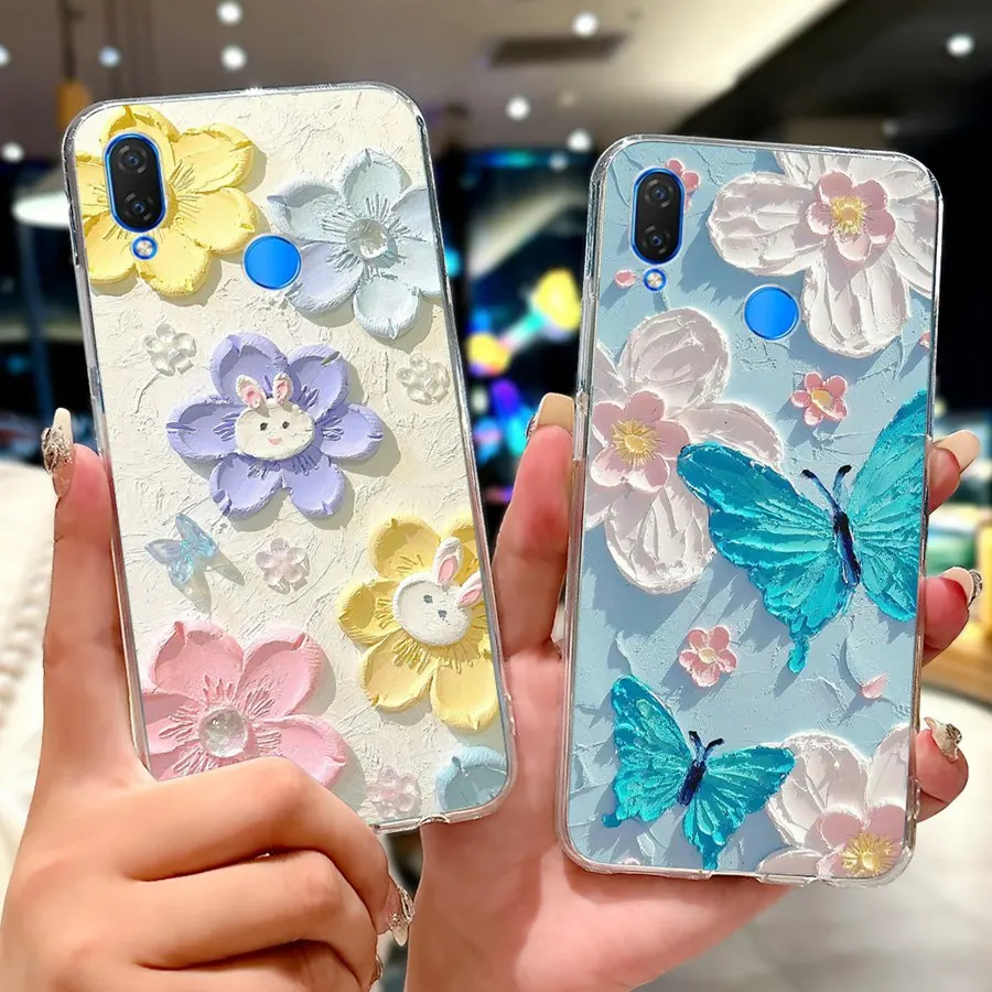 Чехол для Huawei Nova 3i с рисунком бабочки и цветка INE-LX2 мягкий силиконовый чехол из