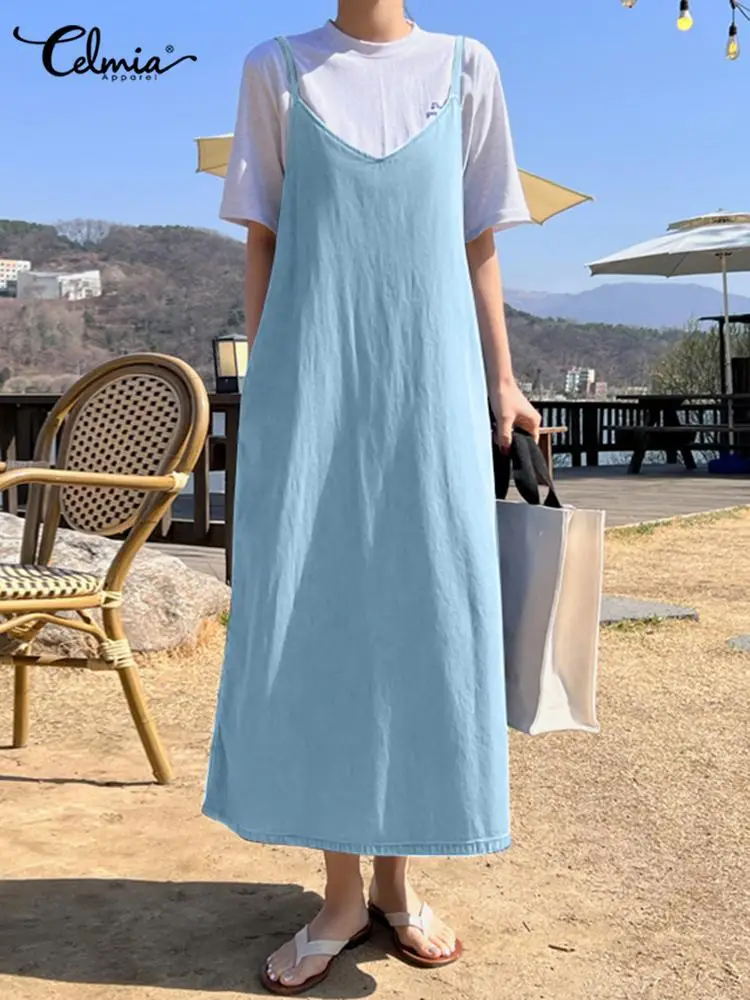 

Платье-миди женское на бретелях, свободного кроя, с карманами