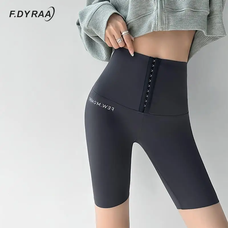 

F.DYRAA Tummy Control Yoga Shorts Breathable Hip Lifting Yoga Leggings High Waist Tights Female Letter Printed Running Pants