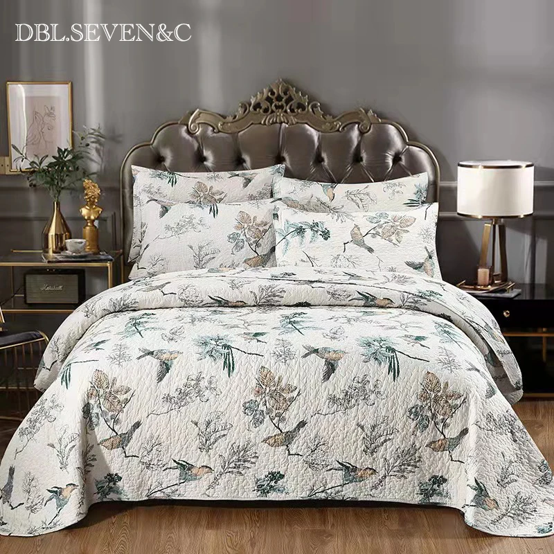 

DBL.SEVEN&C 3pcs set cotton printed Bedspread on the bed Plaid soft bed cover Linens double blanket euro bed linen home sheet