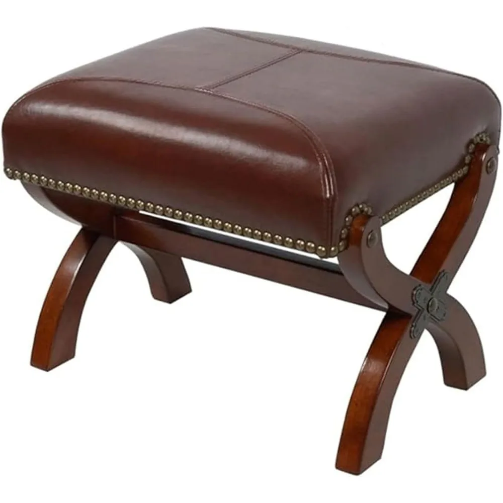 Кожаная подставка для ног в рустикальном стиле из дерева прямоугольная