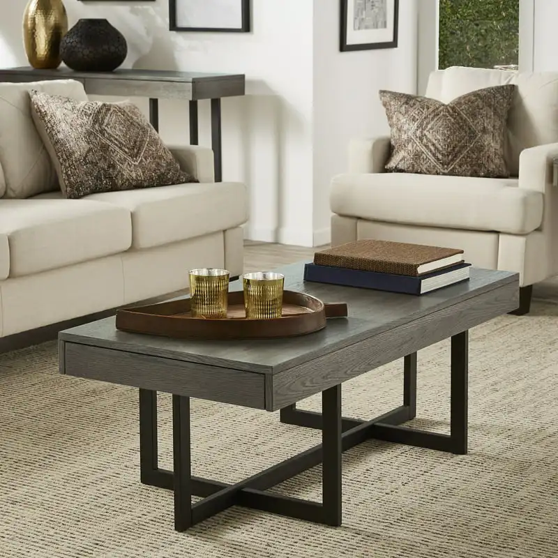

Nadian Metal and Wood 2 Drawer Coffee Table, Gray