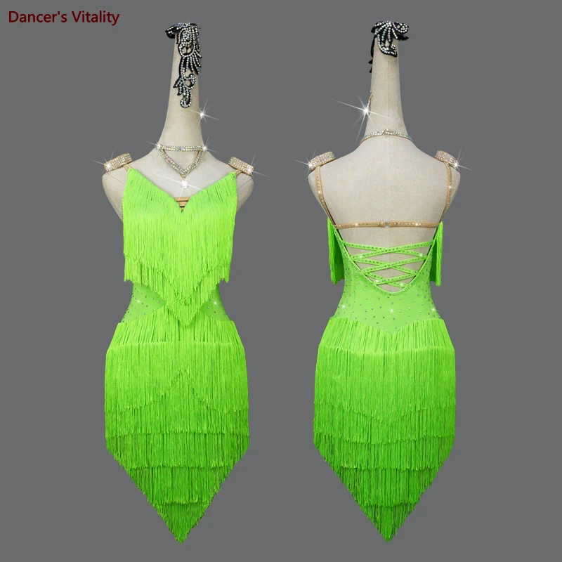 

Платье с кисточками для латиноамериканских танцев, танцевальная юбка для выступлений, женский профессиональный костюм с цветами, Одежда для танцев