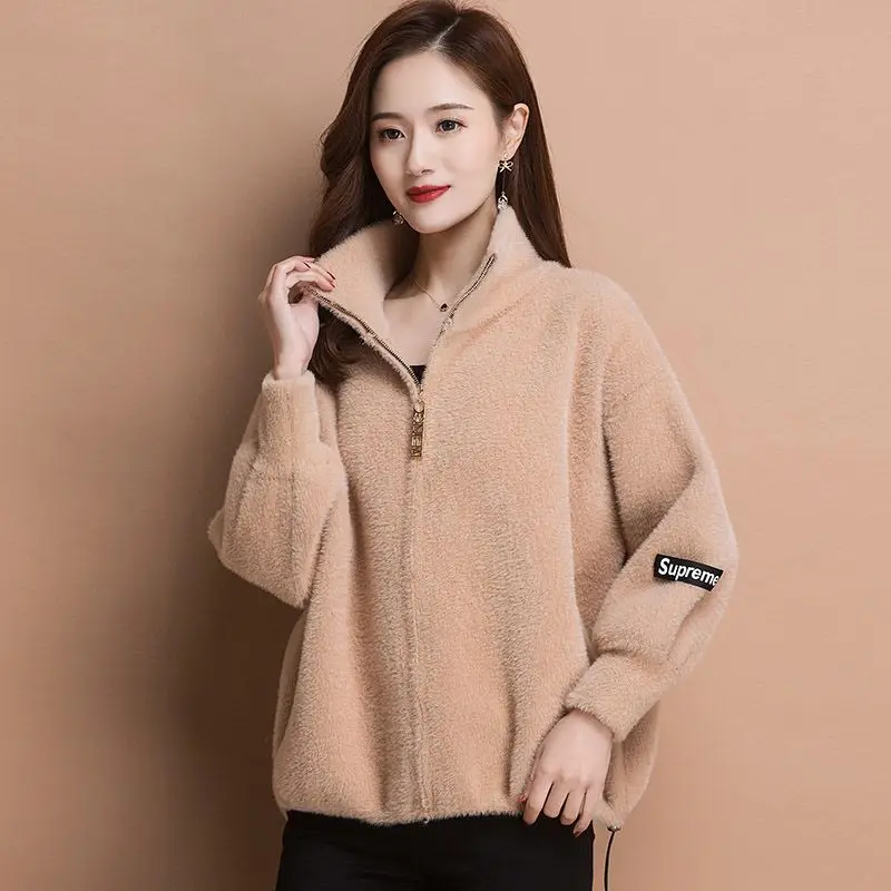 Parkas Women's Outdoors Coats 2022 Winter Faux Fur Imitation Mink Velvet Zipper Splicing Turtleneck Casual Warm Jackets Woman