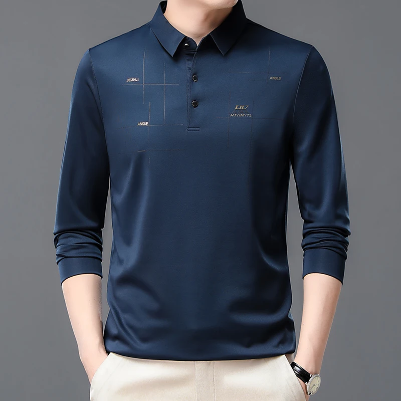 Брендовые мужские футболки TFETTERS, повседневные мужские футболки с отложным воротником и надписью, модная однотонная мужская одежда 2023 с длинным рукавом для сна Брендовые мужские футболки TFETTERS, повседневные мужские футболки с отложным воротником и надписью, модная однотонная мужская одежда 2023 с длинным рукавом для сна