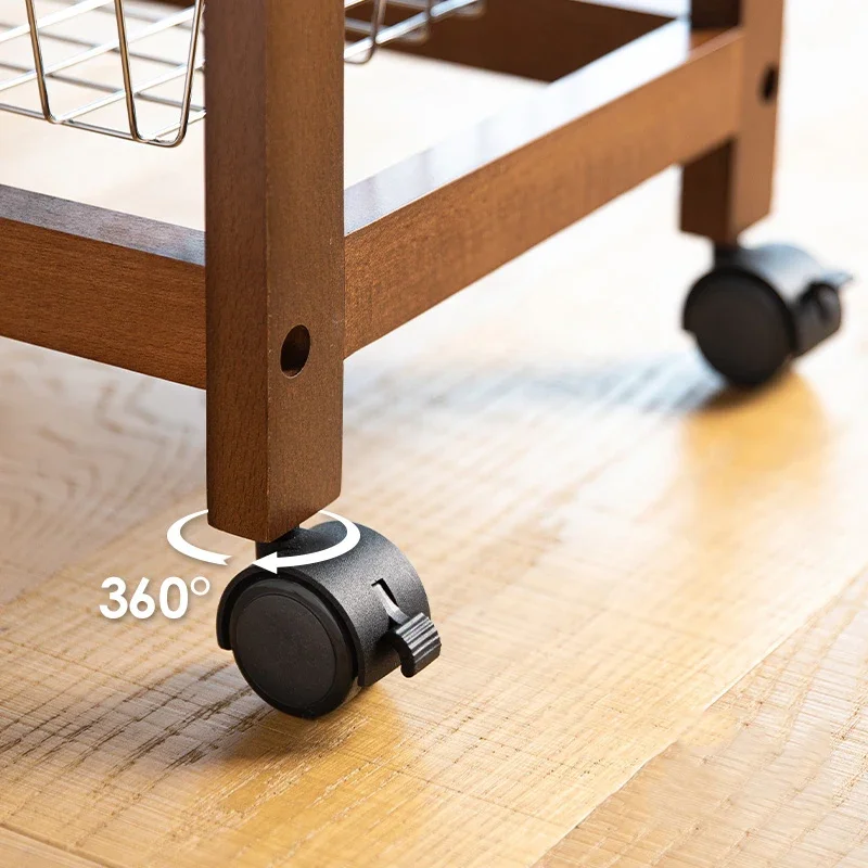 5-уровневая кухонная тележка на колесах с деревянными полками запираемая