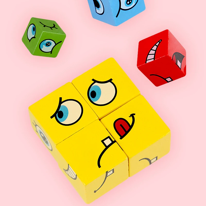 Кубик-конструктор с изображением лица настольная игра деревянная головоломка