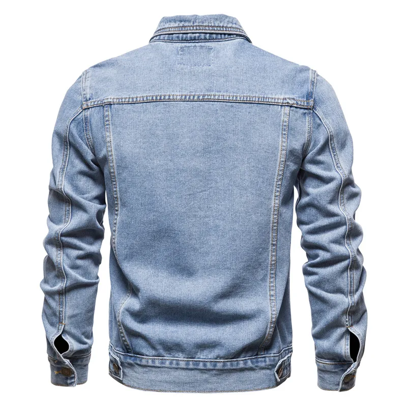 

Куртка мужская джинсовая облегающая, хлопок, повседневная одежда из денима, с отворотом, мотоциклетная модная однотонная черная, синяя верхняя одежда, 5x l-m