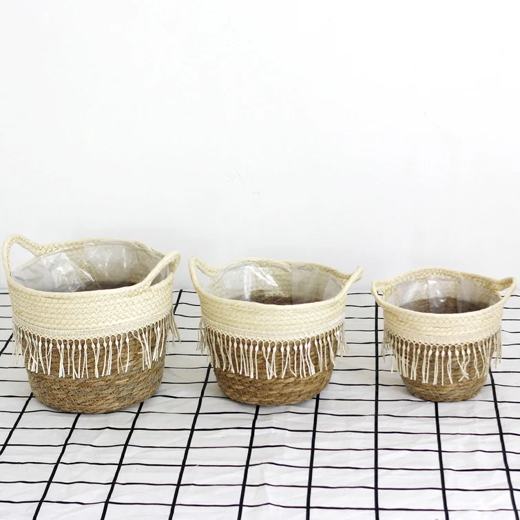 

CAMIGEL Woven Flower Plant Basket Pot, Seagrass Rope Woven Basket