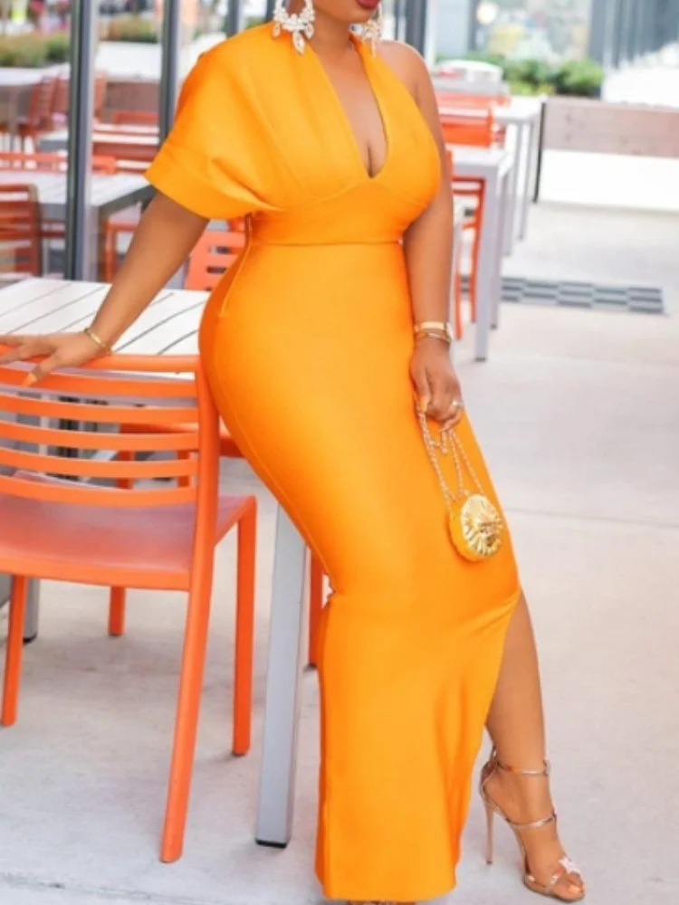 

New Sexy V-neck Open Back Short Sleeve Fork Cocktail Party Evening Dress Women's Party Dress
