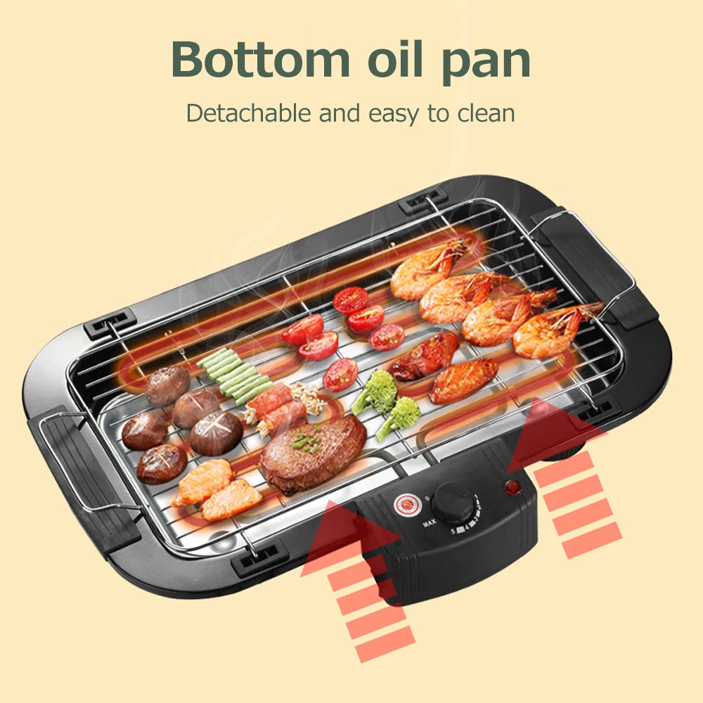 

Electric Grills Household Stainless Steel Outdoor Portable Electric Baking Pan Barbecue Skewers Grill 2KW 50-350℃ EU/UK/US Plug