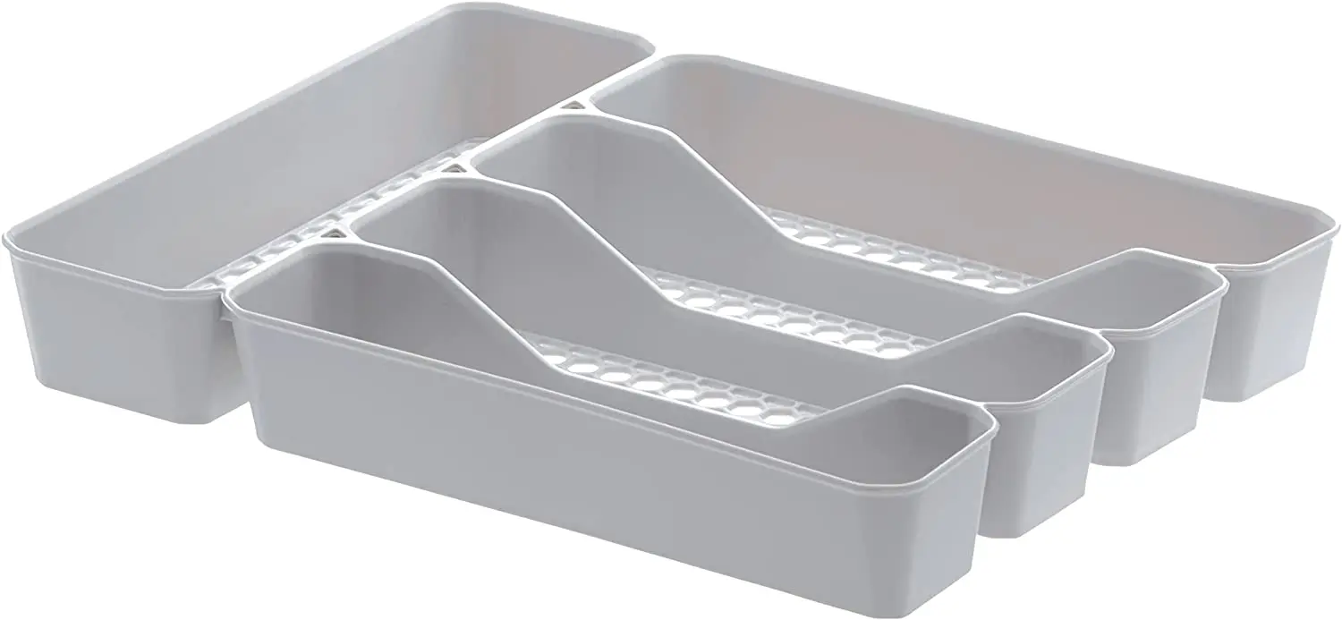 

Modern Hexa Drawer Organizer Tray Kitchen Cutlery, Utensils, Silver Holder, 5 Cabinet Storage Dividers, 25 x 33, Stone Grey