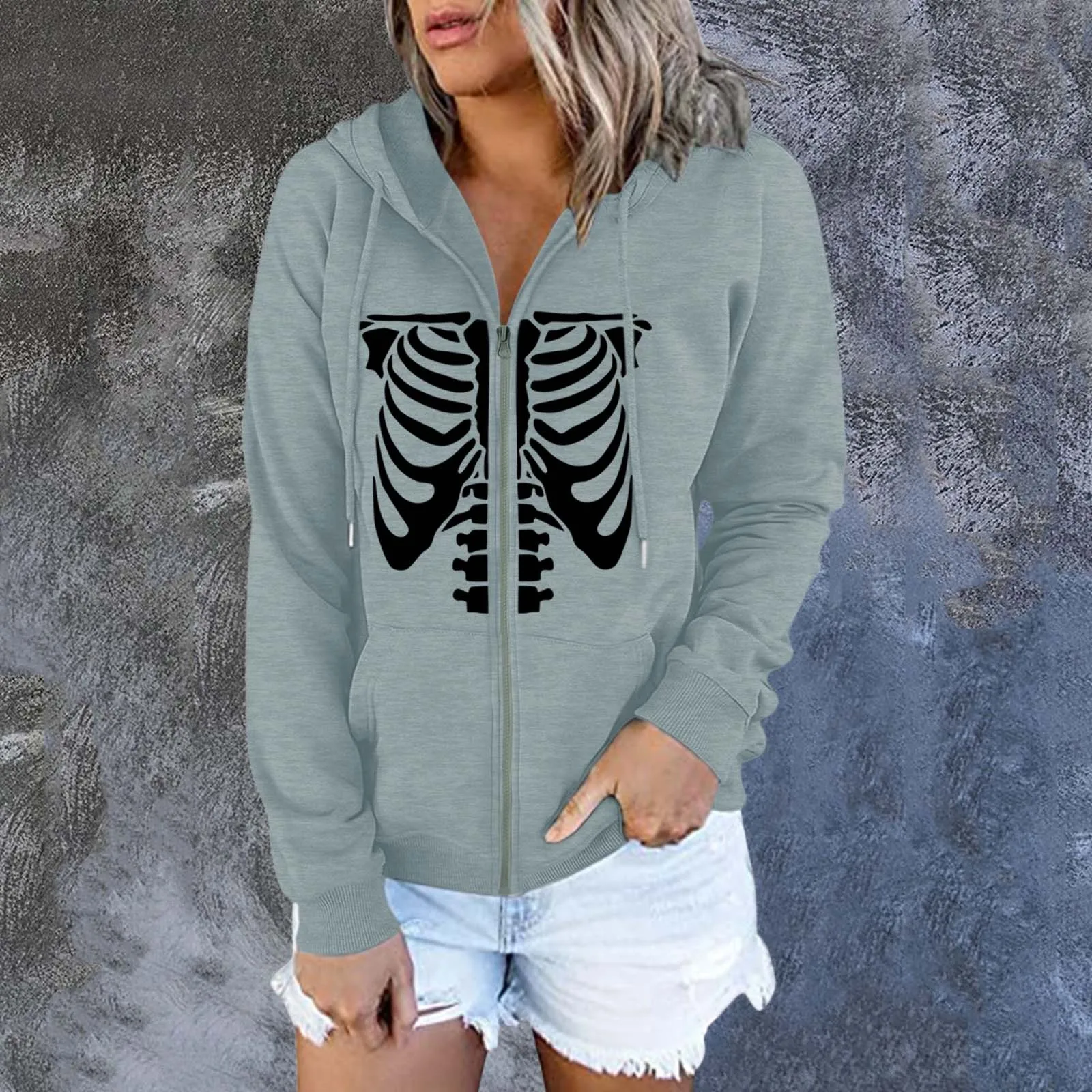 

Womens Casual Long Sleeve Halloween Print Zipper Hooded Coat Sweatshirt Tops Toddler Hoodie Cotton Hoodie