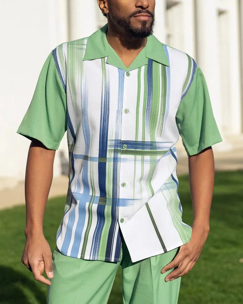 2023 Summer Hawaiian Beach Line Printed Men's Two-piece Fashion Casual Short-sleeved Shirt Suit Pants Party Suit S-4XL Pants