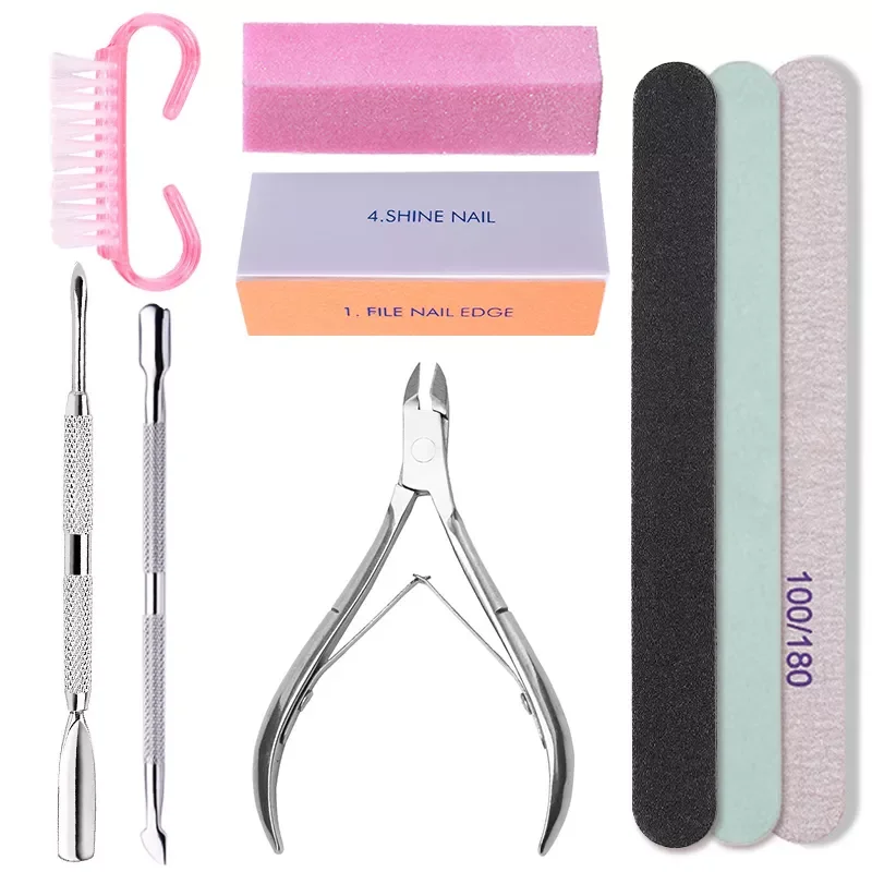 

2023NEW Set Art Sand Files Buffer Sponge Block Brush Nail File Kit With Cuticle Nipper Professional Nail File UV Gel Polish Tool