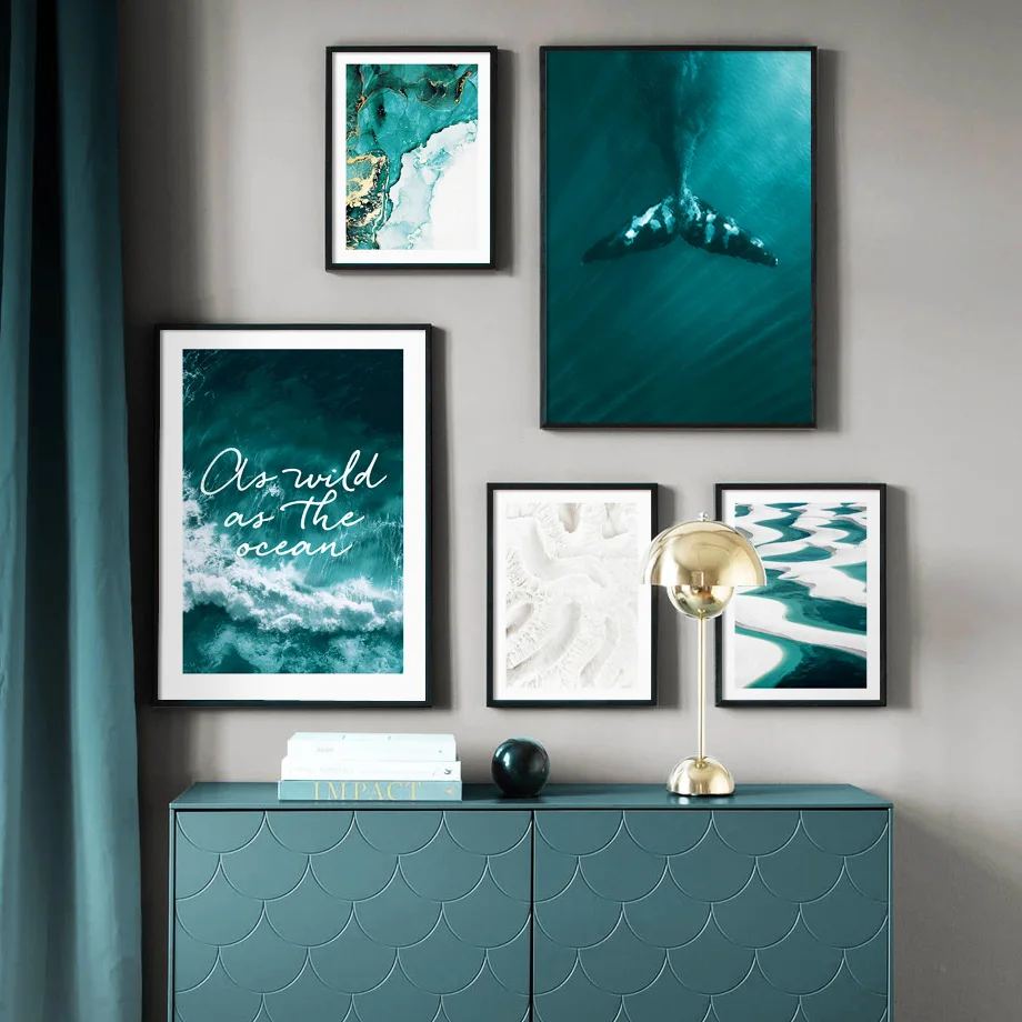 

Sea Dunes Whale Tail Turquoise Gold Coral Sea Waves Wall Art Print Canvas Painting Nordic Poster Decor Picturees For Living Room