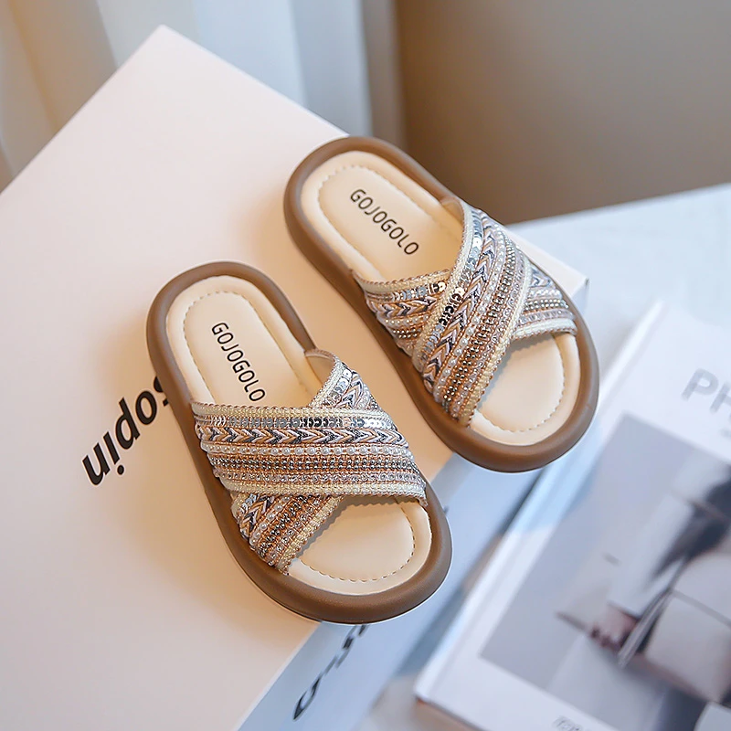 

Ethnic Style 2023 New Simple Non-slip Girls Slippers Cute Pattern Korean Style Platform Children Casual Shoes Non-slip Cross PU