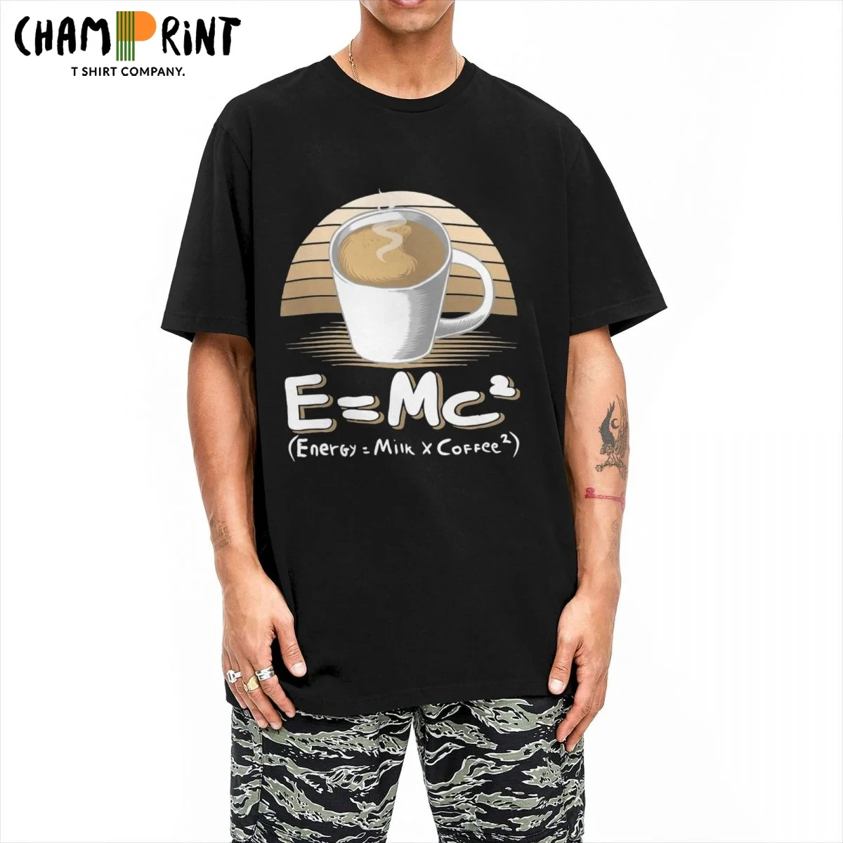 

Men's T-Shirts Energy Equals Milk Coffee Pure Cotton Tees Short Sleeve Physics Math T Shirts O Neck Clothes Graphic Printed