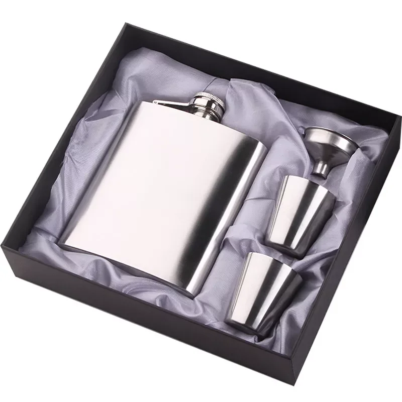 

NEW IN Stainless Steel Flagon 7 Oz Small Flagon High- End Set Wine Glass Funnel Hip Flask Gift Box