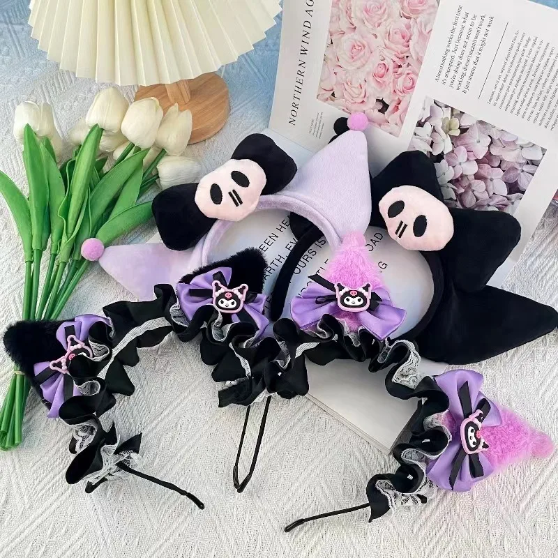 

Halloween Sanrio Kuromi Plush Doll Face Wash Makeup Hairband Kawaii Sweet Non Slip Elastic Hair Accessories Birthday Gift