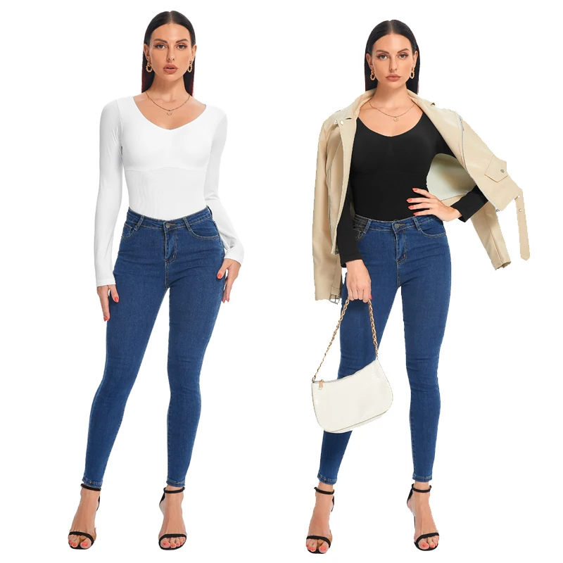 Women Long Sleeve U Neck Shaperwear Thermal Underwear Bodysuit Body Tops Party Casual Bodycon Romper Body Suit Jumper 2022