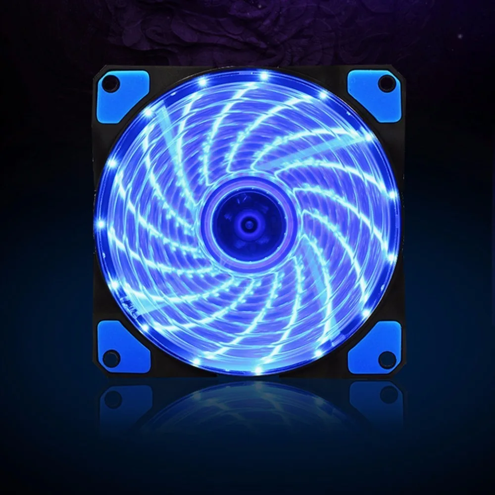 

120mm 15 LED Ultra Silent Computer PC Case Cooling Fan CPU Cooler 12V With Rubber Quiet Molex Connector 3/4Pin Plug Fans Cooler