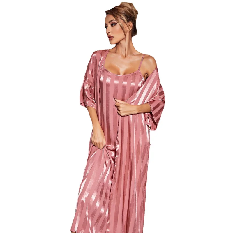 Sexy Nightwear Two-piece Pajamas Sleep Tops Robe Sets Silk Pajamas Sleep Suit Womens Lace Satin Pajamas Pajama Suit