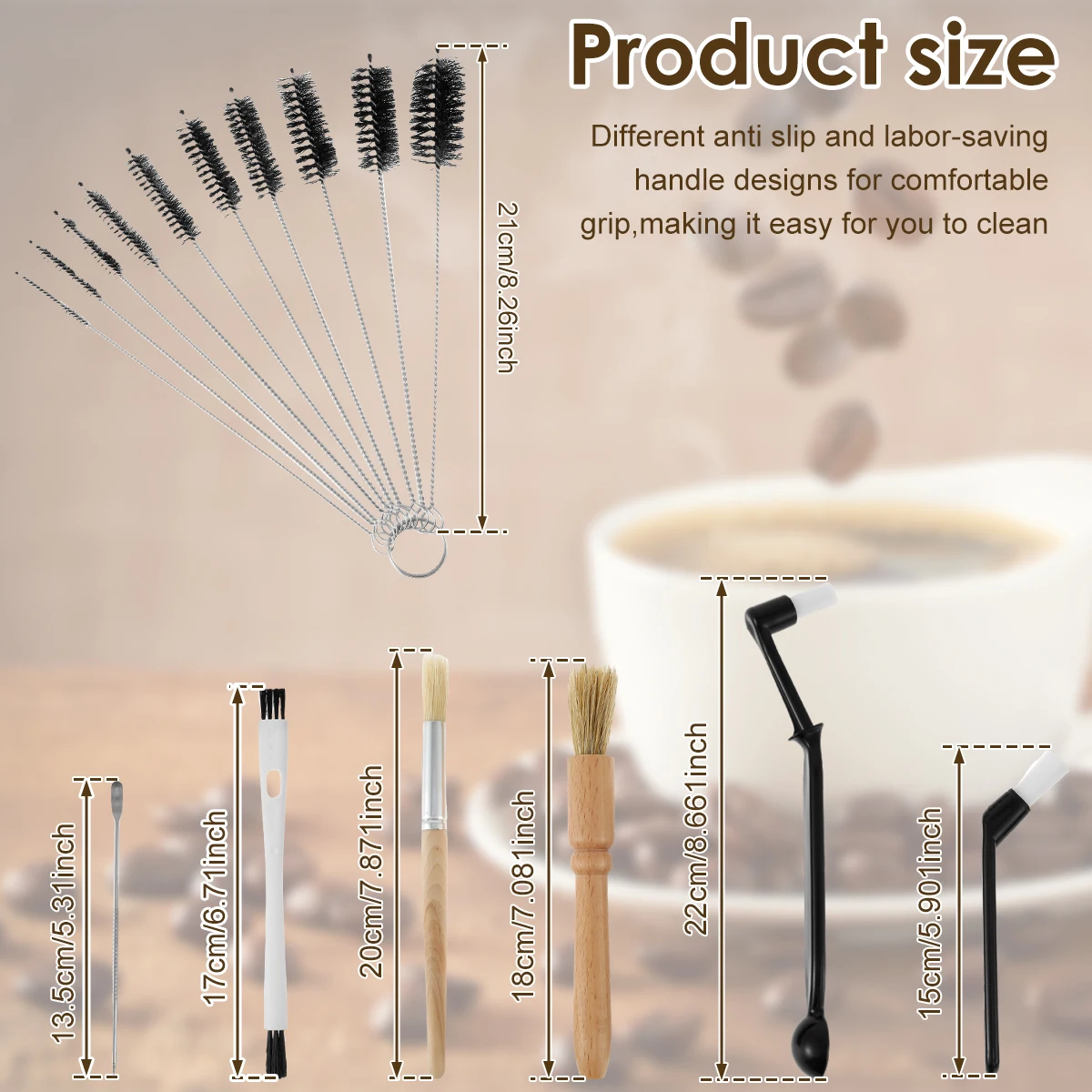 Профессиональный Набор Щеток Для Кофемолки 18 Шт. С Нескользящей Ручкой