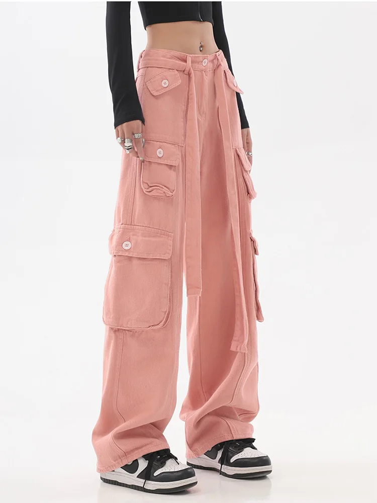 

Pink Overalls Jeans For Women Fashion New Style Women's Trousers Sexy High Waist Loose Casual Trousers Vintage Streetwear